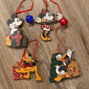 Vintage wooden Walt Disney world land Mickey Mouse Christmas tree ornaments